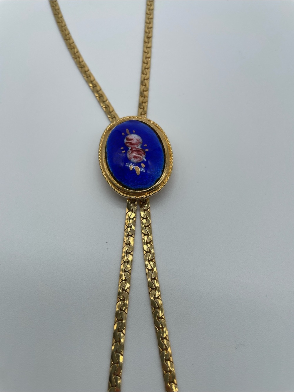 Goldette Vtg Lariat Necklace with Cobalt Blue Enamel Pendant